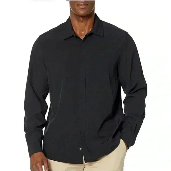 Kenneth Cole Stretch Solid Button-Down Long Sleeve Shirt Slim Fir M (17) #1781 - Picture 1 of 11